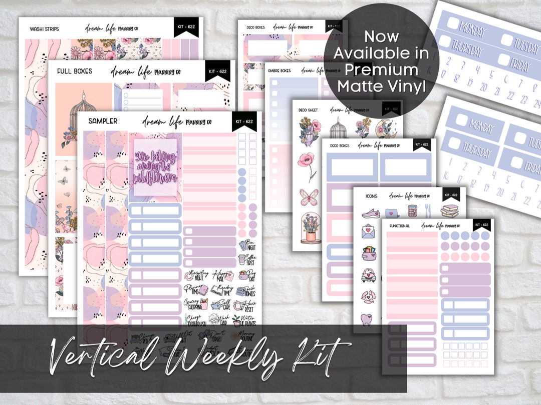 Weekly Planner Sticker Kit Mystic Moon & Wildflowers Vertical Planner ...