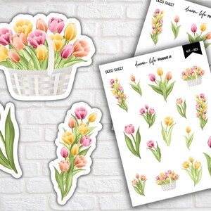 Stickers déco tulipes Stickers agenda décoratifs pour carnet de notes et agendas Stickers agenda mignon feuilles d'autocollants tulipes