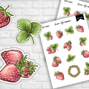 Stickers déco pour agenda Stickers décoratifs fraises pour Bullet Journal Stickers mignons feuilles d'autocollants Erin Condren Stickers