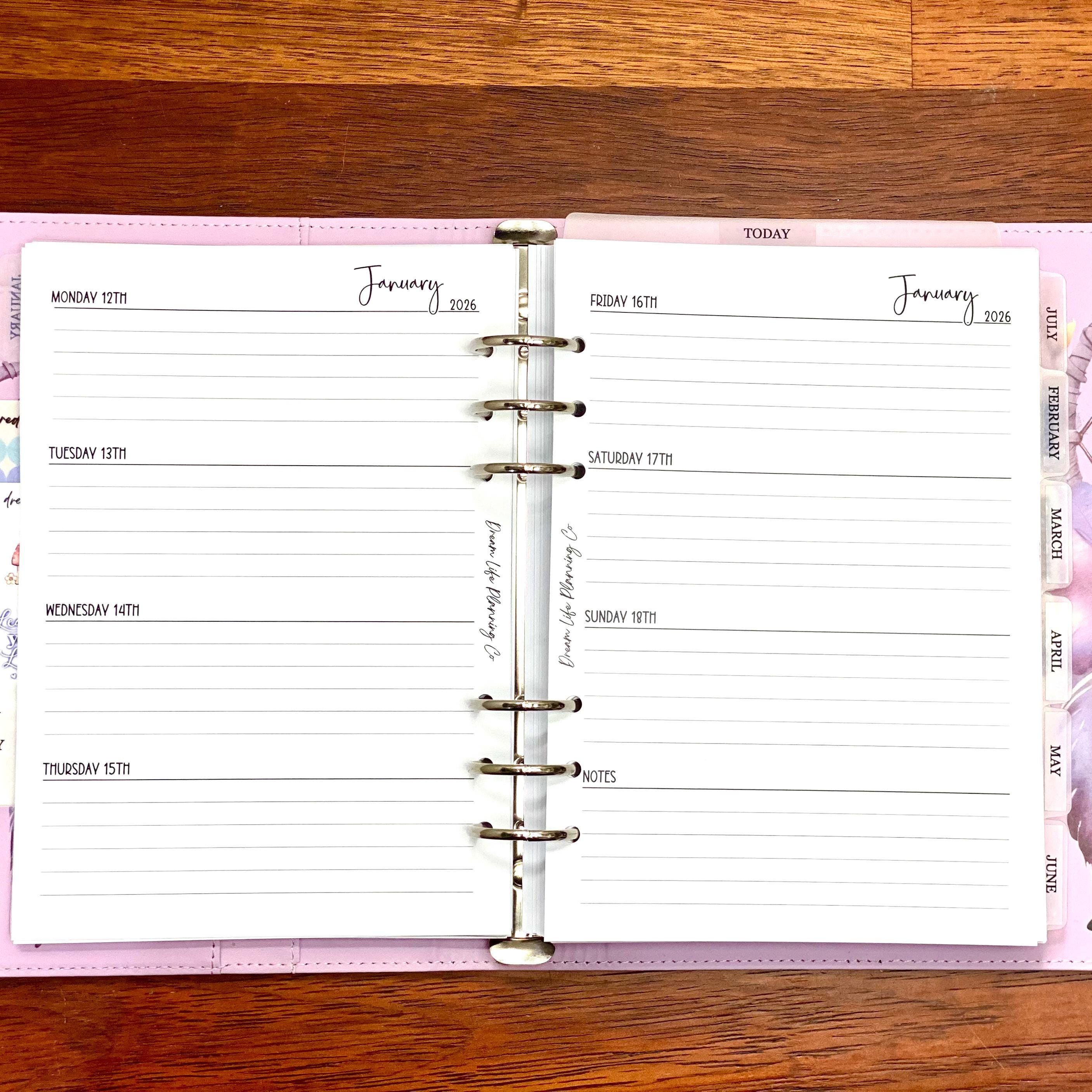 2026 - A5 WO2P Horizontal Layout Planner Refill for A5 Planner Weekly ...