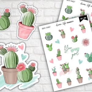 Stickers déco agenda Cactus Stickers décoratifs pour Bullet Journal Stickers mignons feuilles d'autocollants Erin Condren Stickers