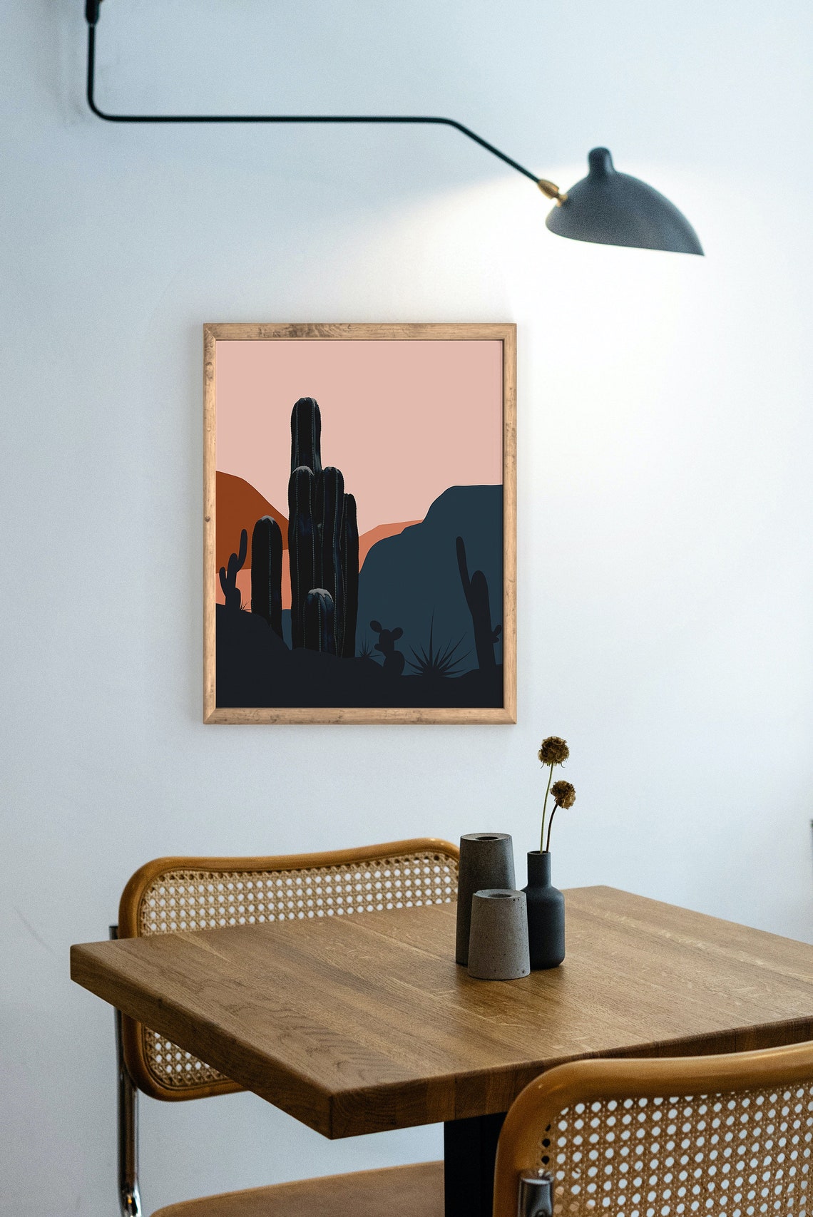 Set of 2 Abstract Desert Wall Art Mid Century Modern Cactus | Etsy