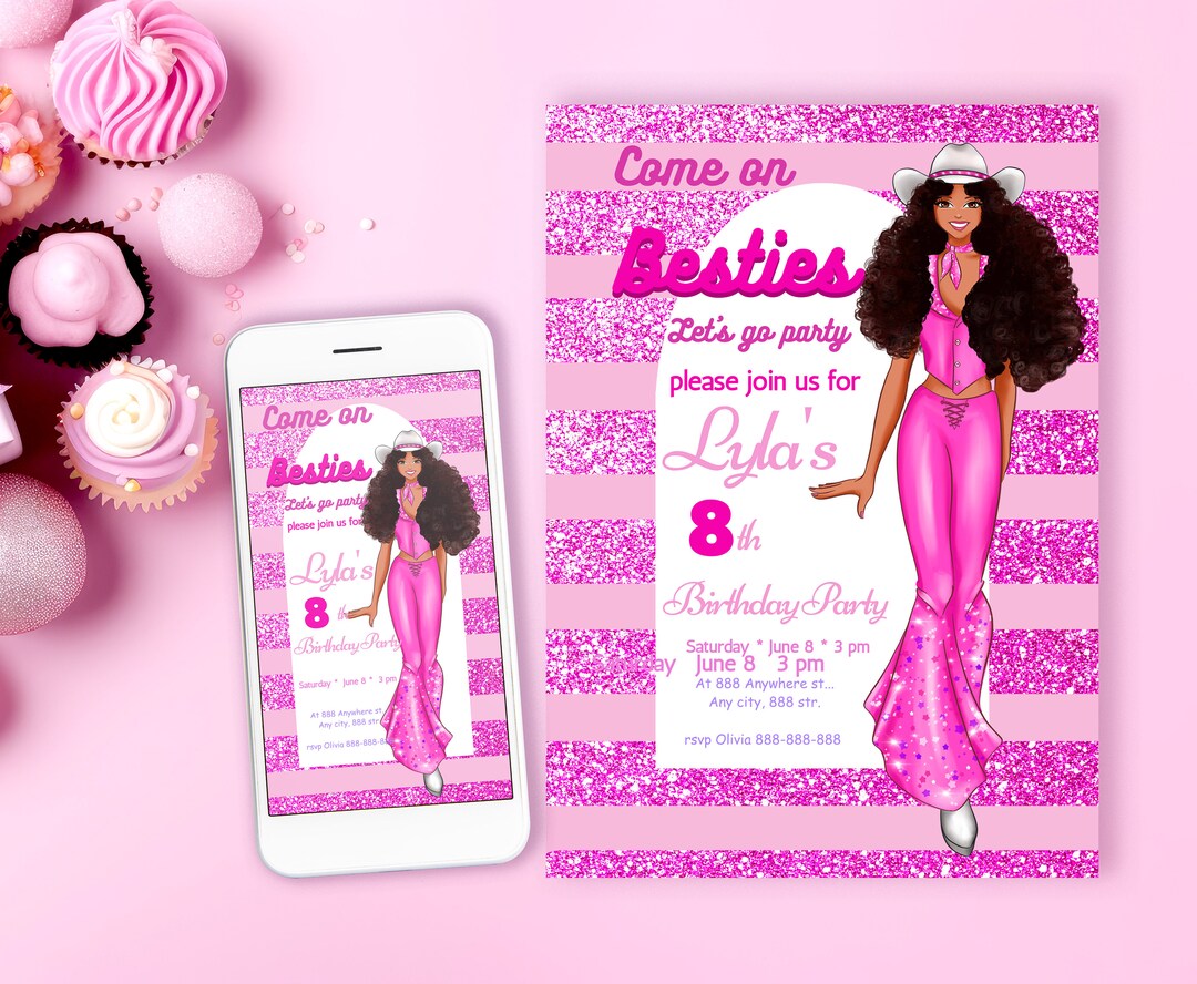 Pink Birthday Party Invitation Customizable Barbi Evite Etsy