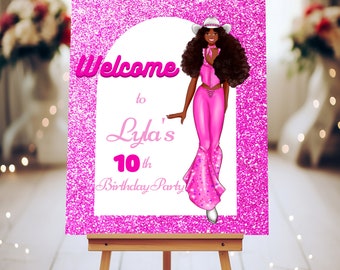 Editable Fashion Doll Birthday Welcome Sign Template, Hot Pink Malibu Barbi Doll Birthday Decor, Girls Birthday Party Welcome Sign G12