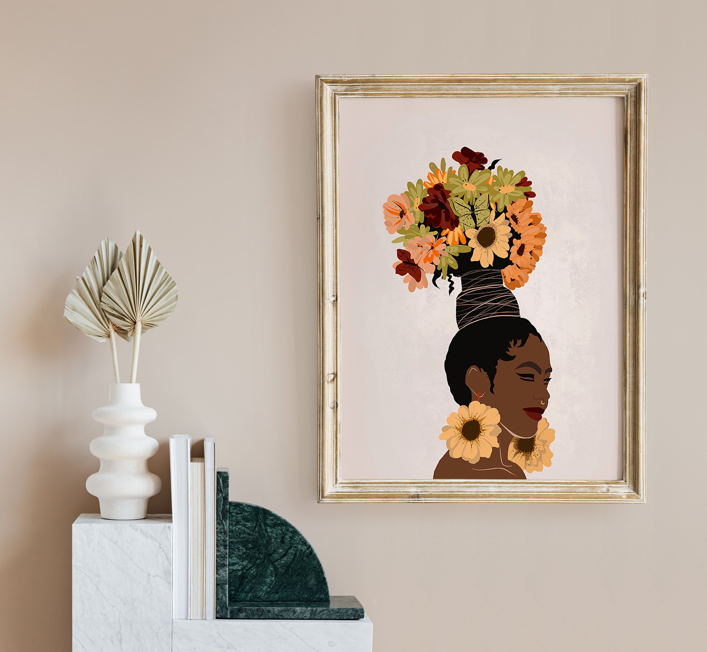 African American Woman Art Flower Head Woman Black Woman - Etsy