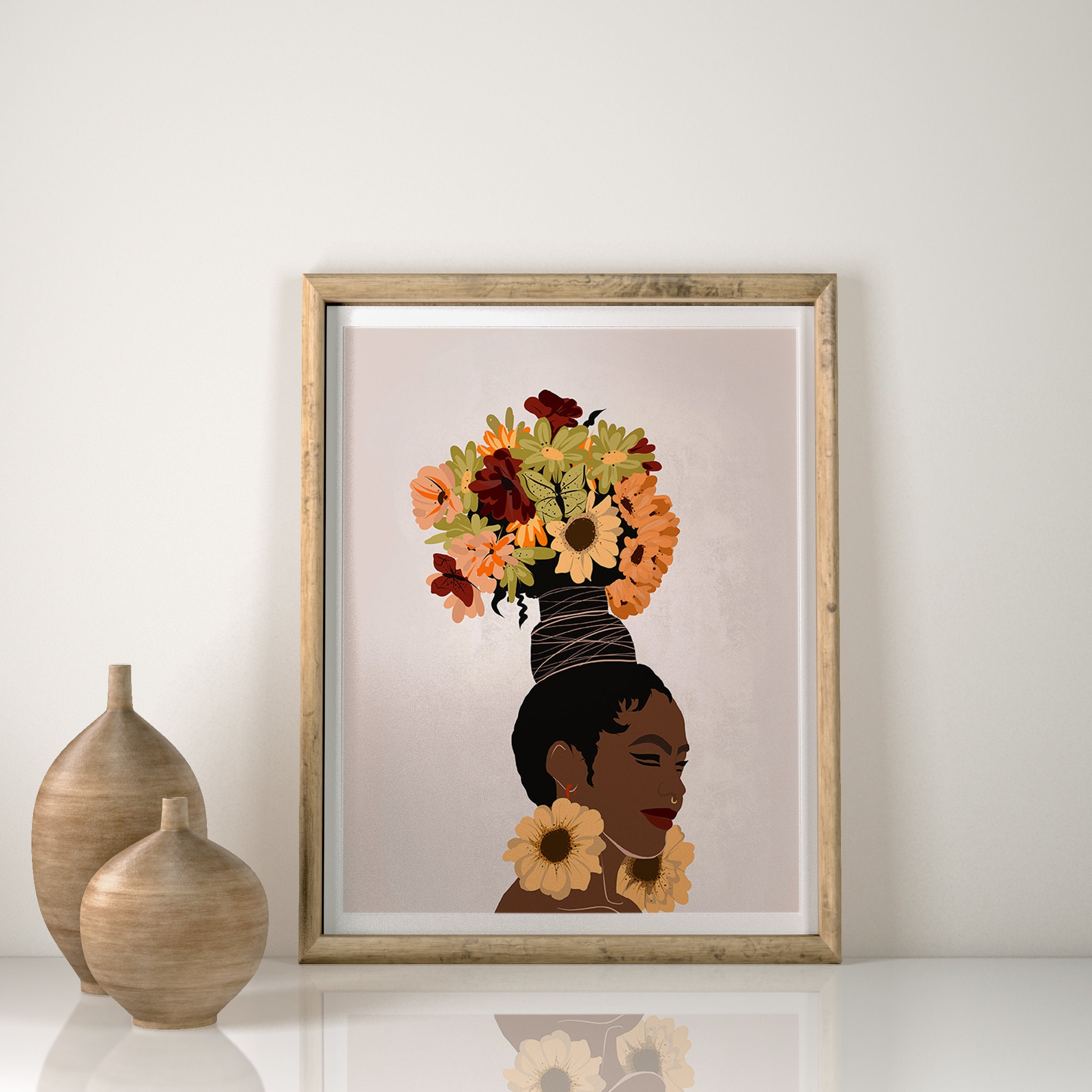 African American Woman Art Flower Head Woman Black Woman Etsy España