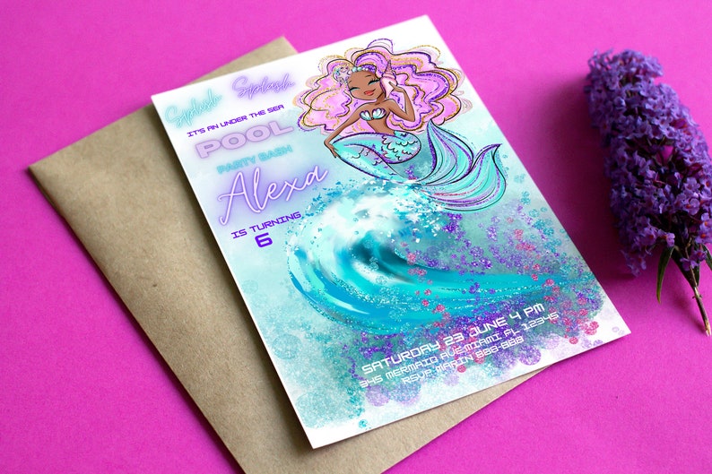 Editable Black Mermaid Birthday Invitation Mermaid Party - Etsy