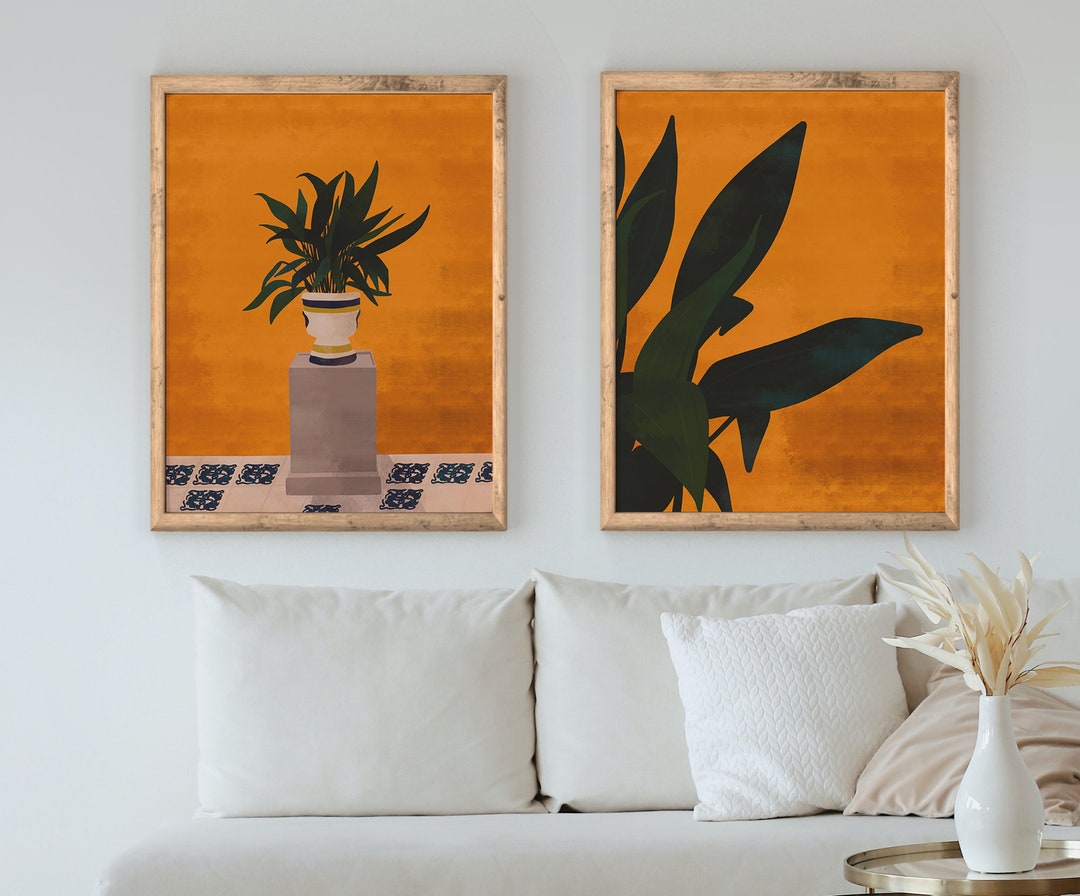 Abstract Botanical Boho Art Set of 2 Prints Bohemian Wall Art Etsy