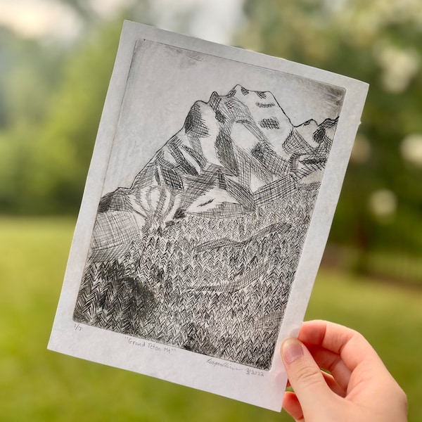 Grand Teton Mt. Drypoint Print