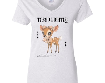 Fawn dames 5,3 oz. T-shirt met V-hals