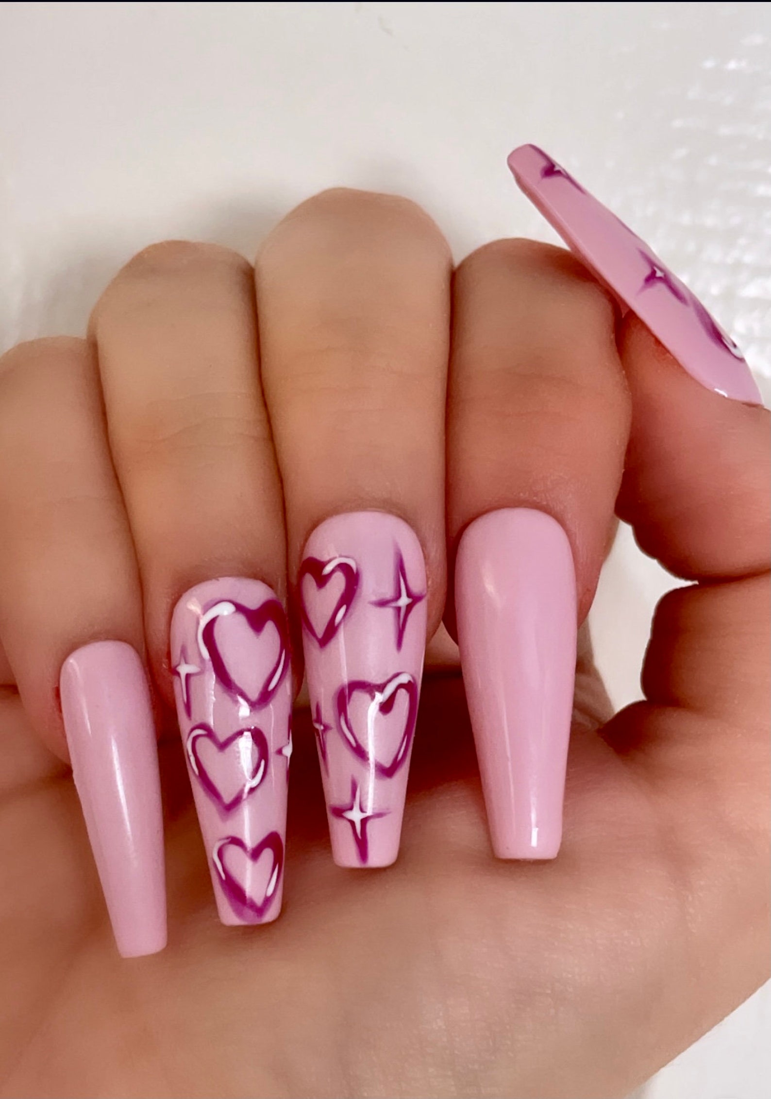 90s Airbrush Heart Press on Nails Etsy