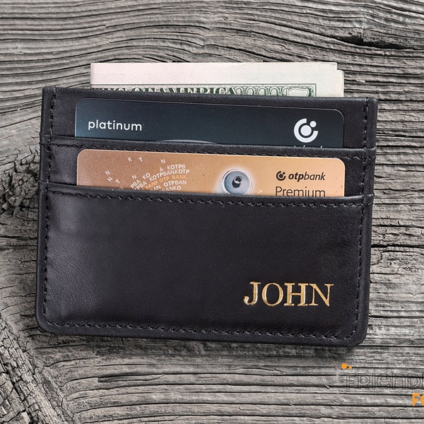Minimalist Leather Wallet, Leather Card Holder Wallet, Personalized Slim Front Pocket Wallet, Corporate Gifts with Logo, Handmade Gift.