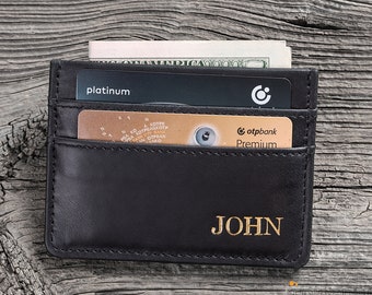 Minimalist Leather Wallet, Leather Card Holder Wallet, Personalized Slim Front Pocket Wallet, Corporate Gifts with Logo, Handmade Gift.