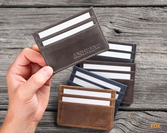 Leather Card Holder, Slim Credit Card Wallet, Minimalist Leather Wallet, Personalized Front Pocket Wallet, Men's Cardholder, Gift For Him.
