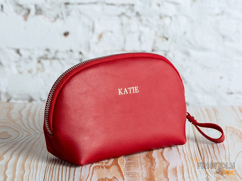Personalized Makeup Bag Leather Make up Bag Leather Zipper Etsy