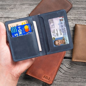 Cartera de cuero personalizada - Cartera de bolsillo frontal - Cartera para hombre con ventana de identificación.