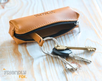 Personalized Leather Key Fob, Personalized Key Organizer, Zippered Key Pouch, Genuine Leather Key Case for Him/Her, Present for Friend