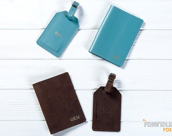 Leather Passport Holder Personalized - Passport Cover and Luggage Tag Set, Passport Wallet for men and women.