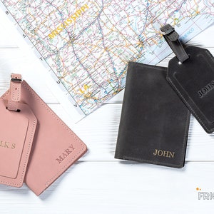 Personalized Leather Custom Luggage Tag Set Leather Travel 