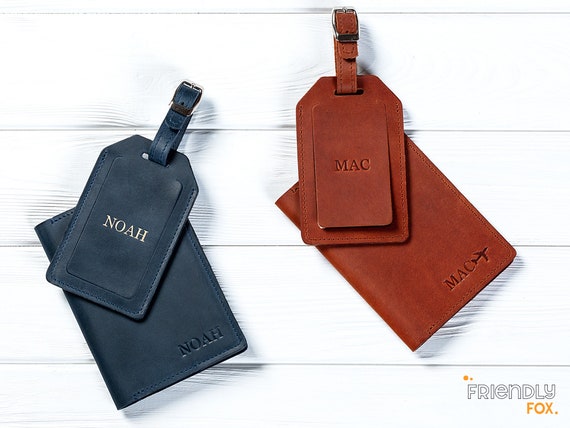 Mia Personalized Leather Passport Cover & Luggage Tag Set