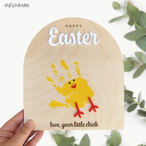 Placa de impressão de mão personalizada de pintinho de Páscoa faça você mesmo | Placa de lembrança de impressão de mão de Páscoa | Cartão de Páscoa de madeira | Atividade de Páscoa para crianças