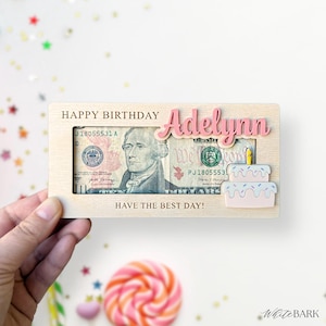 Porta soldi personalizzato per compleanno / Porta soldi con nome / Regalo soldi per compleanno / Porta soldi in legno per regalo / Porta soldi per torta