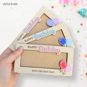 Birthday Money Holder Gift | Name Money Holder | Birthday Money Gift | Cash Gift Wooden Holder | Balloon Money Holder
