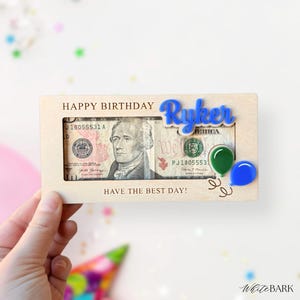 Personalized Birthday Money Holder Gift | Name Money Holder | Birthday Money Gift | Cash Gift Wooden Holder | Balloon Money Holder
