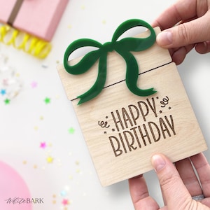 Engraved Wood Birthday Gift Card Holder with Acrylic Bow