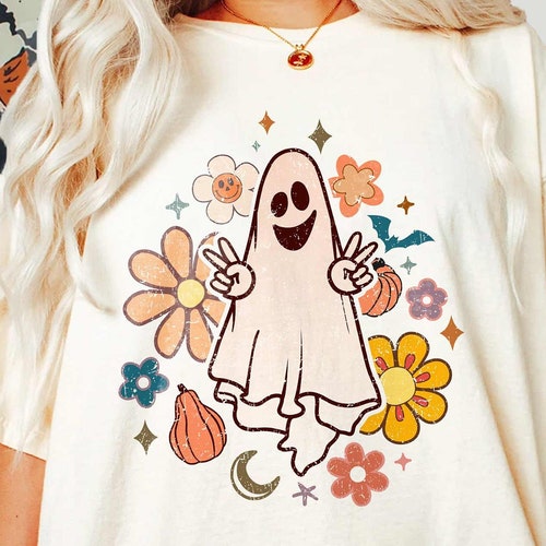 Floral Halloween Ghost PNG SVG Retro Sublimation Cute Ghost - Etsy