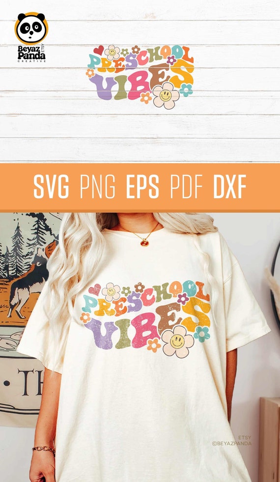 Preschool Vibes SVG PNG Retro Sublimation Back to School - Etsy