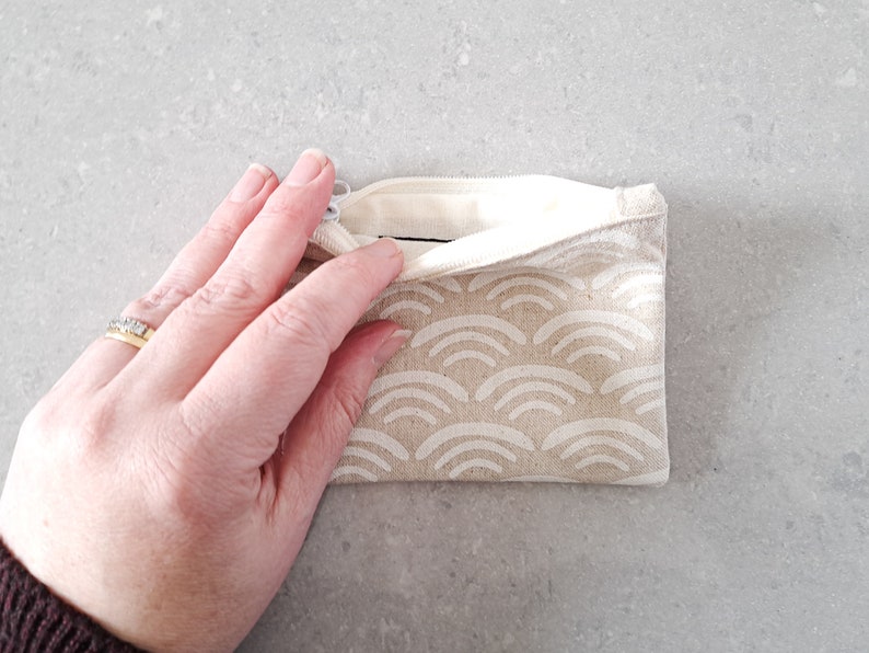 Small Notions Pouch, Zipper Case, Tool Storage, Craft Organiser, Waves in Natural afbeelding 2