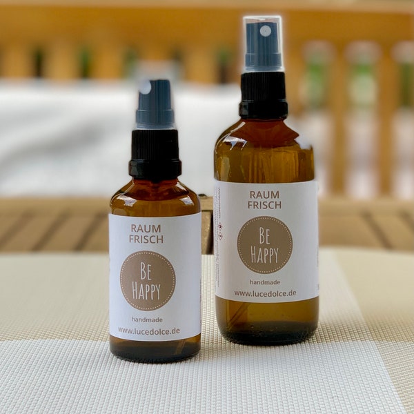 Aromaspray Be happy mit naturreinen ätherischen BIO Ölen handgefertigt, Moodspray, Duftspray zur Aromatherapie geeignet