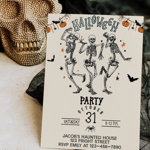 Editable Skeleton Halloween Party Invitation Template (Digital Download)