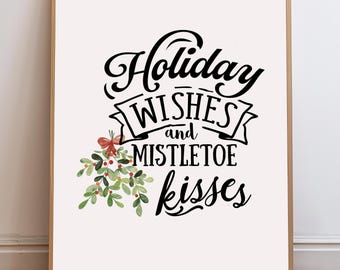 Mistletoe Kisses Watercolor Print: Holiday Wishes Wall Art (Digital Download)