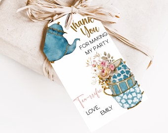 Editable Tea Party Favor Tags: Floral Tea Pot Design (Digital Download)