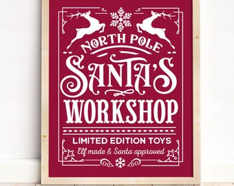 Santa's Workshop Christmas Print: Vintage Holiday Decor (Digital Download)