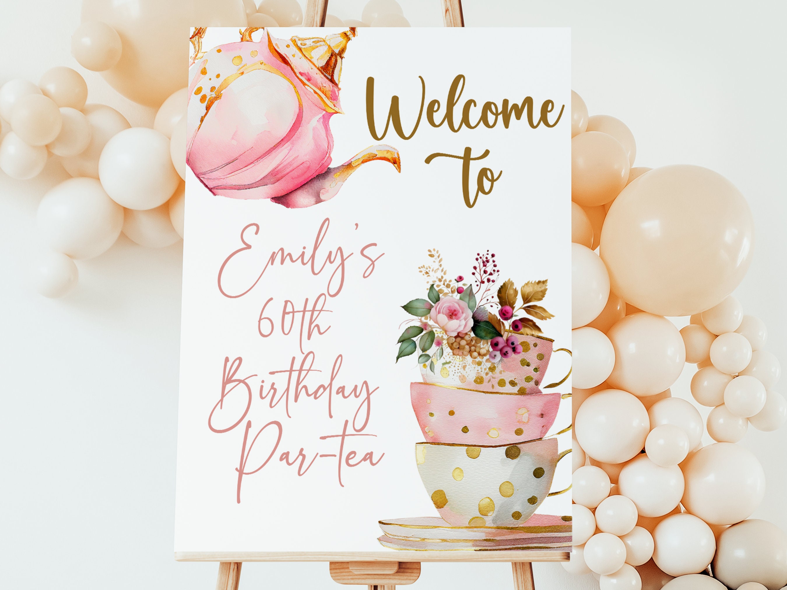 EDITABLE Birthday Tea Party Welcome Sign Par-tea Poster Pink - Etsy