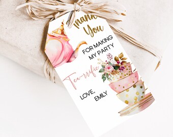 Editable Tea Party Favor Tags: Floral Tea Pot Design (Digital Download)