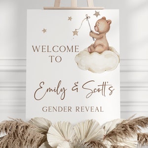 Twinkle Star Gender Reveal Welcome Sign: Boho Bear Poster (Digital Download)