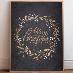 Christmas Wreath Chalkboard Print: Gold Holiday Wall Art (Instant Download)