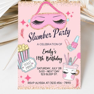 Girls Slumber Party Birthday Invitation: Pink Sleepover Template (Digital Download)