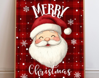 Merry Christmas Santa Printable: Red & White Christmas Decor (Digital Download)