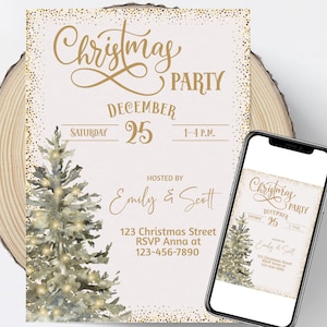 Gold Glitter Christmas Party Invitation: Editable Printable Template (Instant Download)