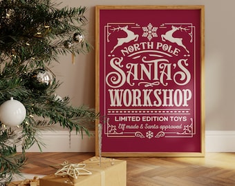 Santa&#39;s Workshop Christmas Print: Vintage Holiday Decor (Digital Download)