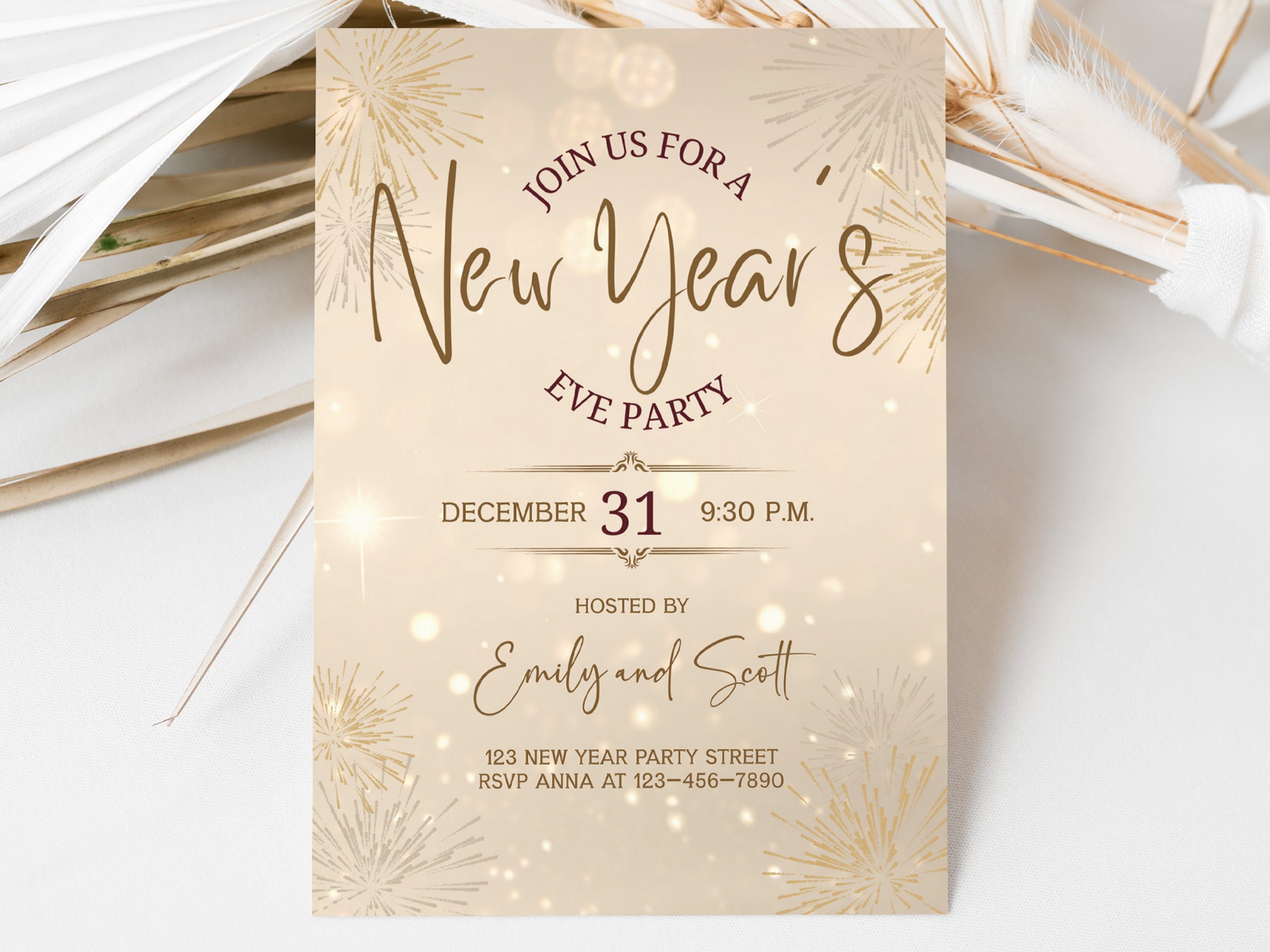 Editable New Years Eve Party Invitation, 2025 New Years Party Invite