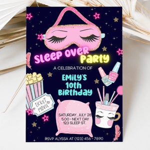 Editable Slumber Party Birthday Invitation: Spa Sleepover (Digital Download)