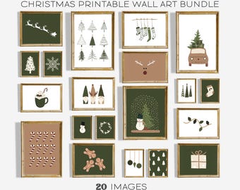 Boho Christmas Wall Art Prints: Minimalist Holiday Decor (Digital Download)