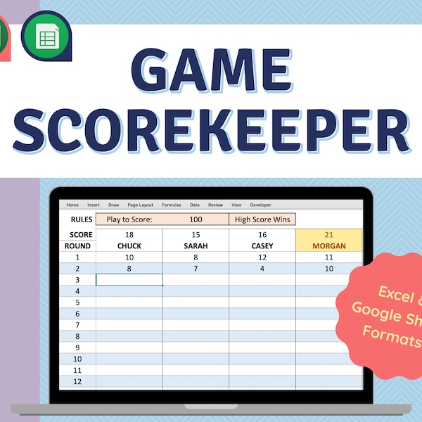 Excel + Google Sheets | Game Scorekeeper | Score Calculator