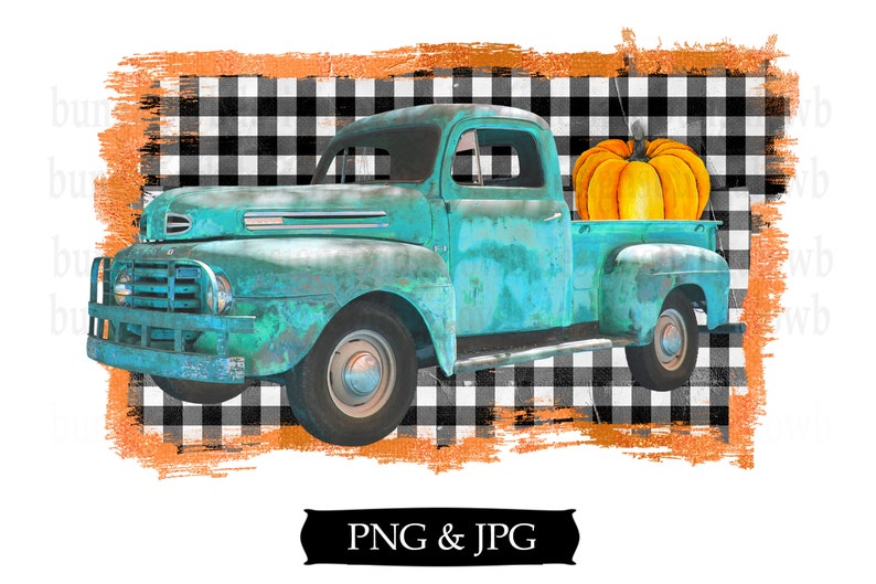 Turquoise Blue Truck Fall Pumpkin Buffalo Plaid INSTANT Etsy